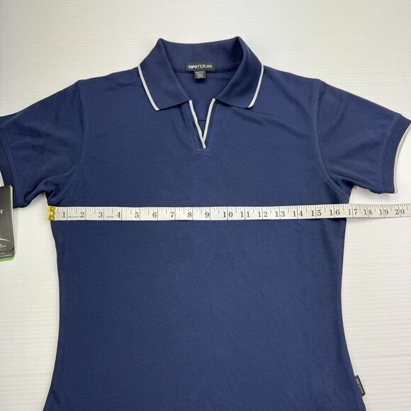On Tour Blue WEBtech Golf Polo Womens XS Navy Silver Trim Moisture Management - Picture 7 of 7